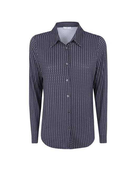 Whyci Blue Geometric-Print Long-Sleeve Shirt