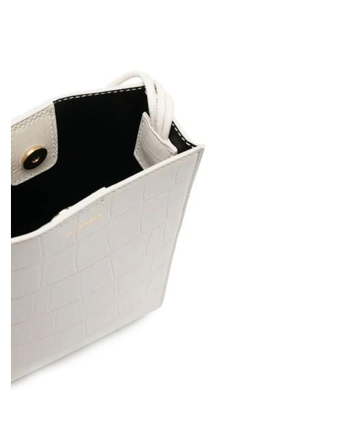 Jil Sander White Crocodile-Effect Leather Satchel Bag