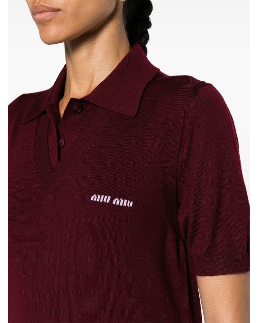 Miu Miu Red Logo-jacquard Virgin Wool Vest
