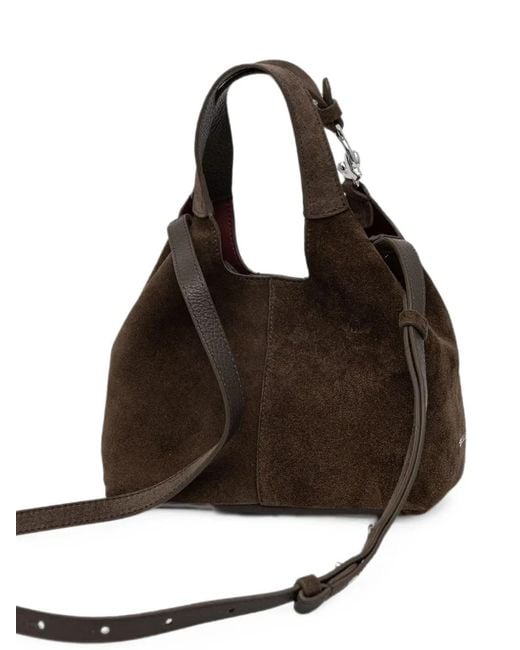 Coccinelle Brown Suede Logo-Plaque Tote Bag