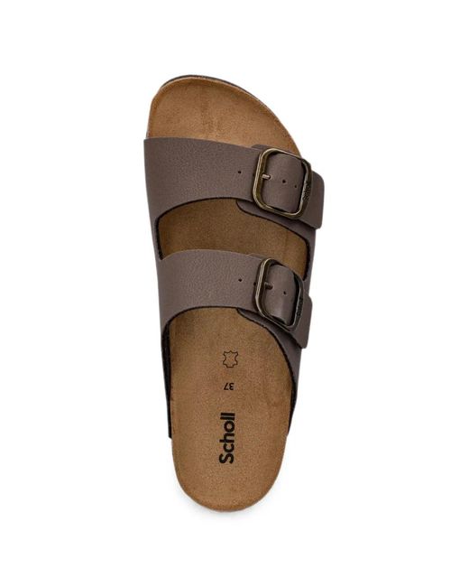 Scholl Brown Josephine Buckle-Fastening Double-Strap Slides