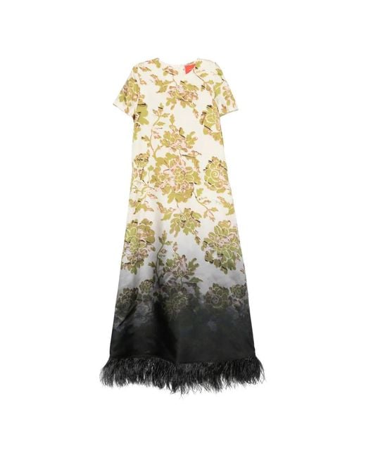 LaDoubleJ White Swing Feather-Trim Maxi Dress