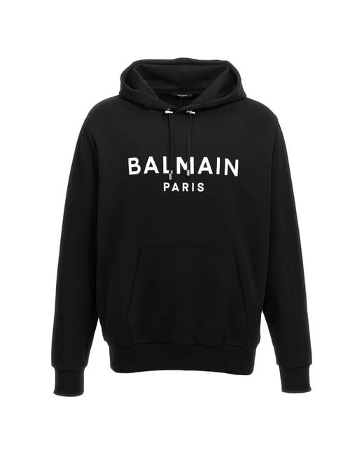 Balmain メンズ ブラック ロゴ パーカー