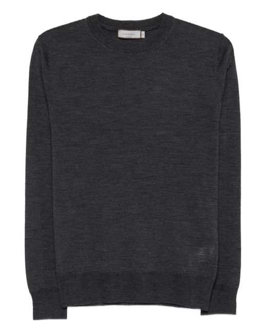 Canali Men's Black Crew-Neck Wool T-Shirt