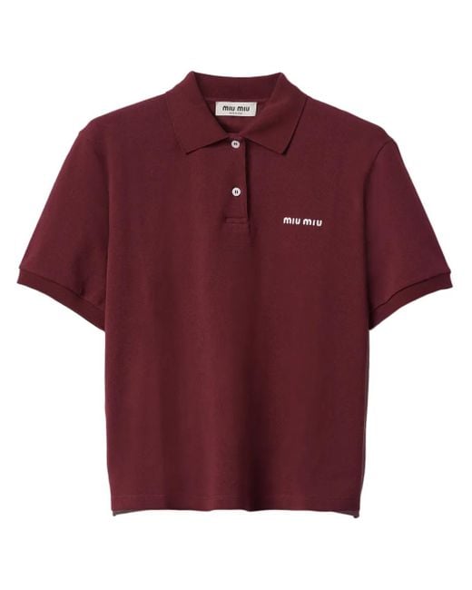 Miu Miu Poloshirt Met Geborduurd Logo in het Red