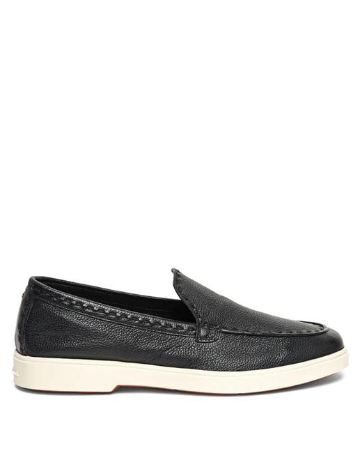 Santoni Gray Tumbled-Leather Loafers