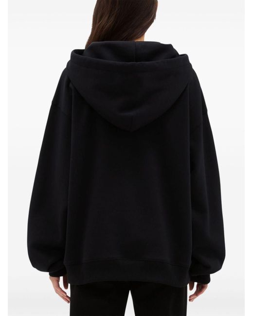 MSGM Black Graphic-Print Cotton Hoodie