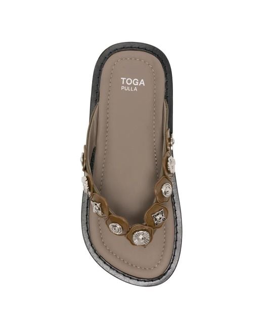 Toga White Embellished Leather Sandals