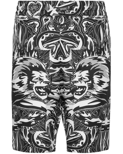 Philipp Plein Gray Circus Silk Shorts for men