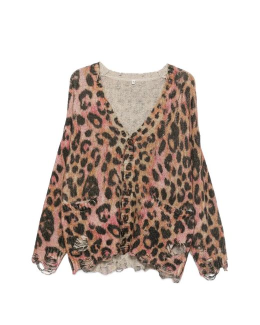 R13 Brown Leopard-Print Distressed Cardigan