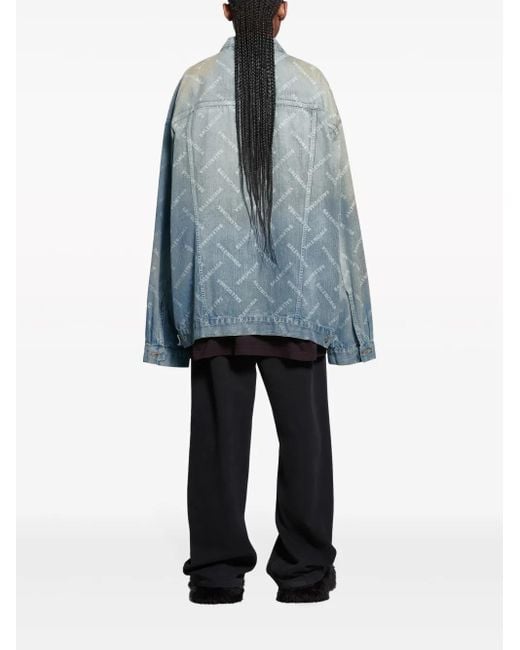 Balenciaga Blue Logo-Print Denim Jacket