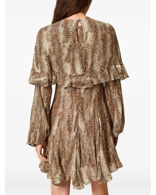 Twinset Natural Ruffle-Detail Animal-Print Dress