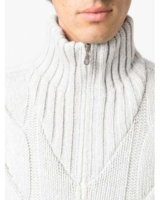 Brunello Cucinelli White Cable-Knit Padded Jacket for men