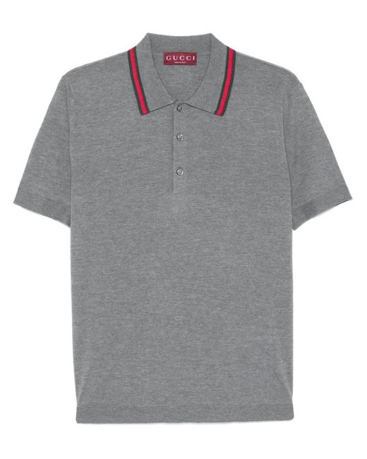 メンズ Gucci ウェブストライプ ウールポロシャツ Gray