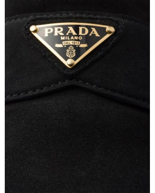 Prada Black Triangle-Logo Shearling Loafers for men