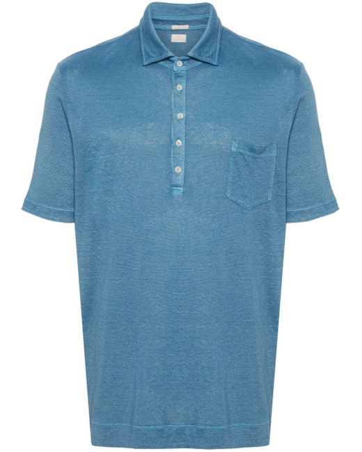 Massimo Alba Strukturiertes Leinen-Poloshirt in Blue für Herren