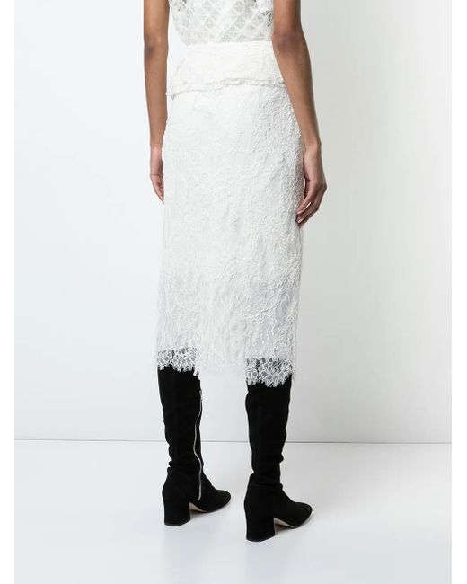 Brock Collection White Floral Lace Slit Pencil Skirt