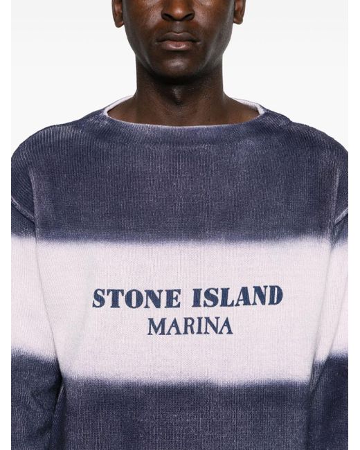 Jersey con rayas y logo Stone Island de hombre de color Blue