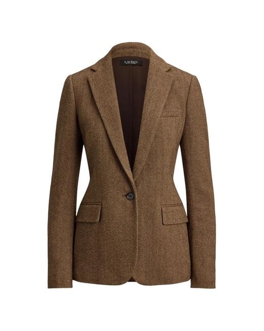 Ralph Lauren Brown Rl67 Herringbone-Pattern Single-Breasted Blazer