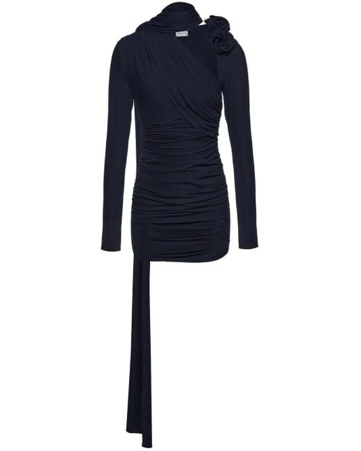 Abito Corto Drappeggiato Con Applicazione A Fiori di Magda Butrym in Blue