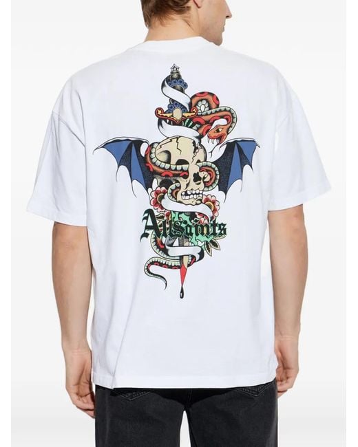 AllSaints White T-Shirt À Motif Serpent Et Tête De Mort for men