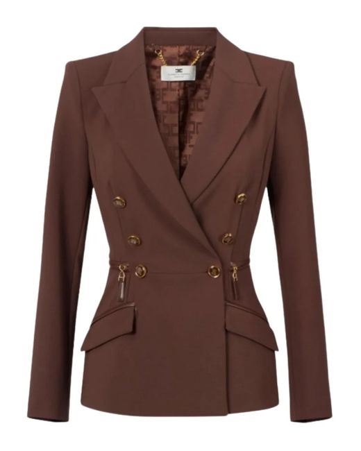 Elisabetta Franchi Double-breasted Zip-detail Jacket Brown
