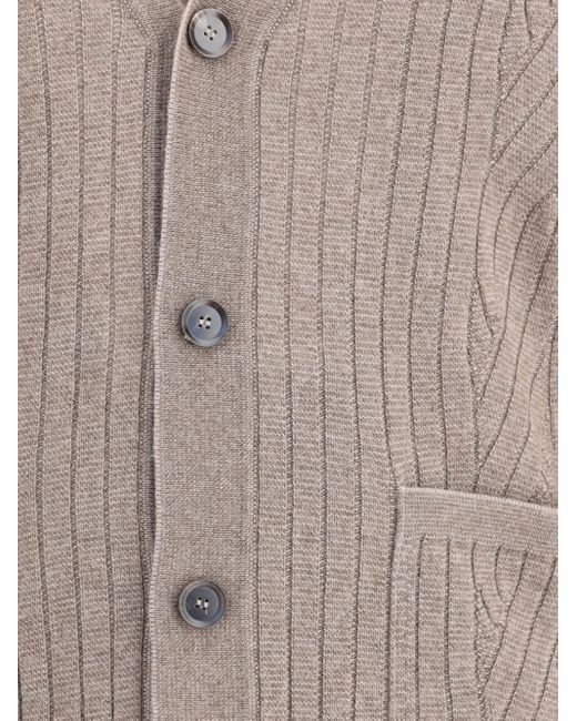Brioni Natural Ribbed Cardigan for men