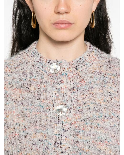 Twinset White Puff-Sleeve Speckled Cardigan