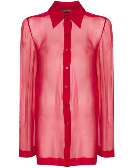 Alberta Ferretti Pink Gathered-detail Silk Shirt