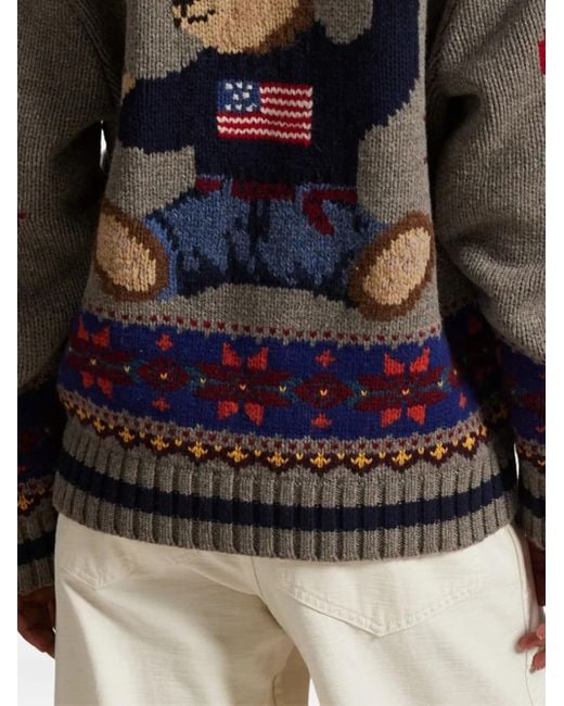Polo Ralph Lauren Gray Fair Isle-Pattern Polo-Bear Cardigan