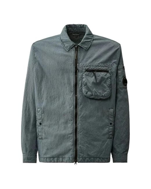 C P Company Gray Panama-R Zipped Lens Overshirt for men