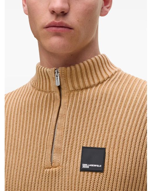 Maglione Con Mezza Zip di Karl Lagerfeld in Natural da Uomo
