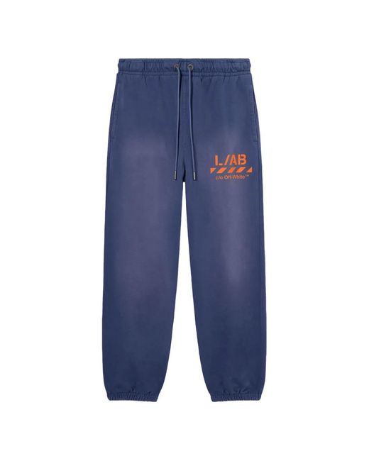 LAB C.O. OFF WHITE Blue Diagonal-Motif Track Pants for men