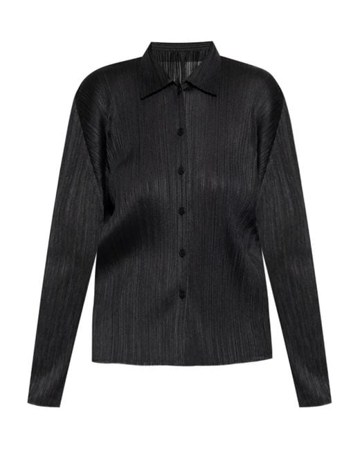 Pleats Please Issey Miyake Black Basics Pleated Long-Sleeve Shirt
