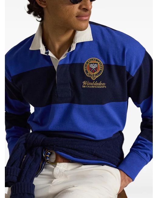 Polo Ralph Lauren Blue Striped Embroidered Rugby Polo Shirt for men