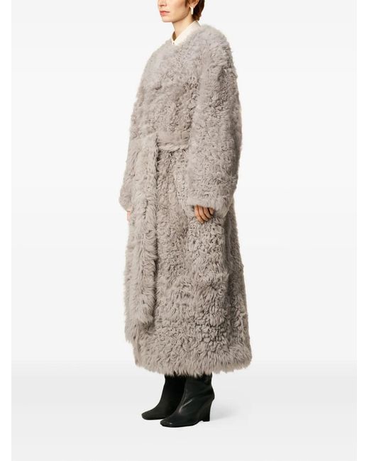 AMI White Shearling Belted Coat