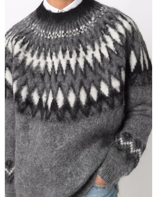Junya Watanabe Gray Geometric-Print Knitted Jumper for men