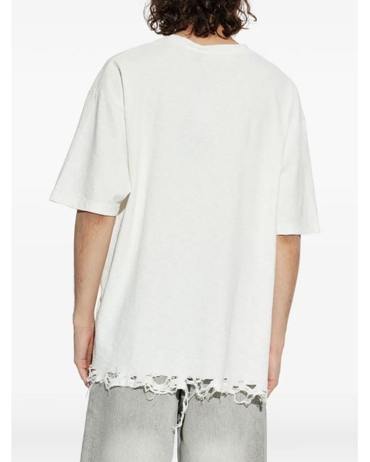 M I S B H V White Logo-Print Distressed T-Shirt for men