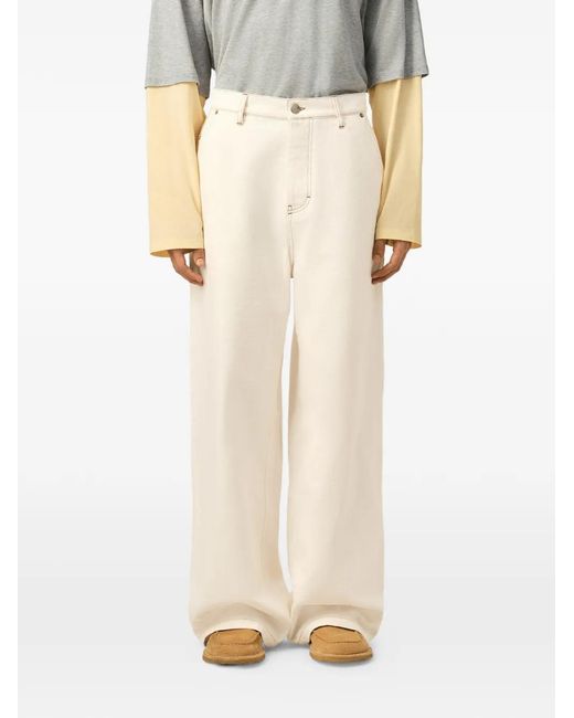 AMI White Cotton Wide-Fit Trousers for men