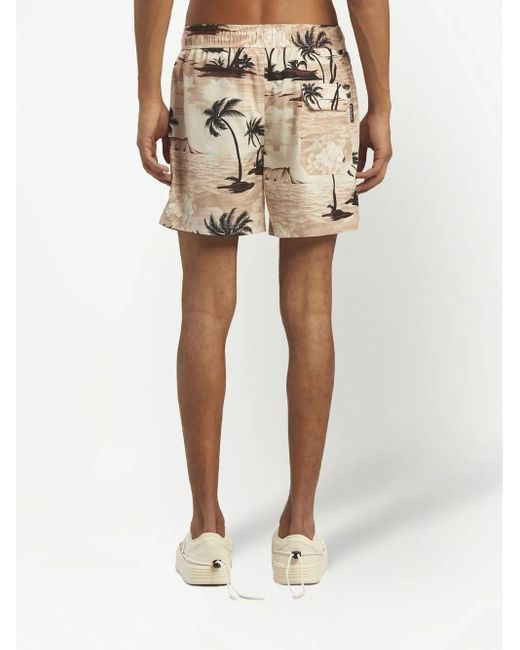 Palm Angels Natural Hawaiian Dream Drawstring Swim Shorts for men