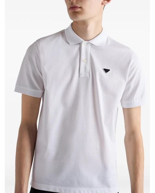 Polo con placa del logo Prada de hombre de color White