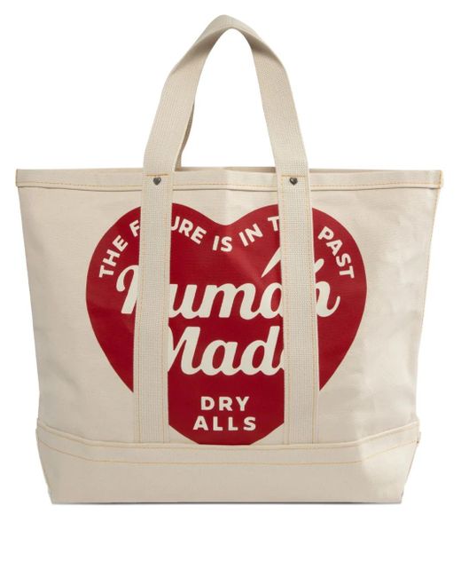 Human Made Red Heart-Graphic Canvas Tote Bag for men