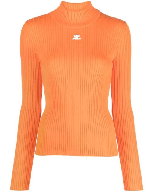 Courreges Orange Haut En Maille À Col Montant