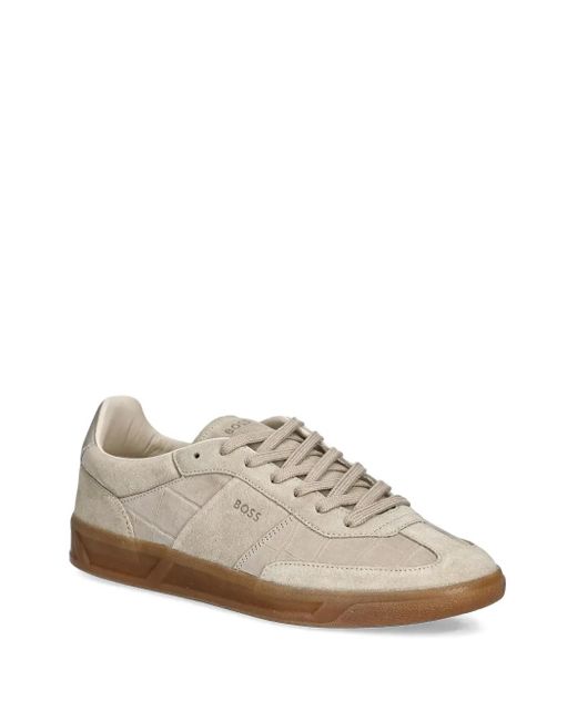 Boss Brown Crocodile-Effect Suede Sneakers
