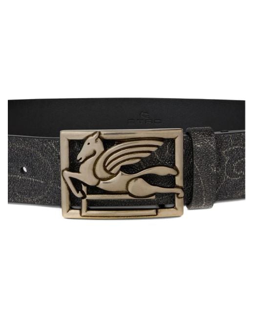 Etro White Pegaso Leather Belt for men