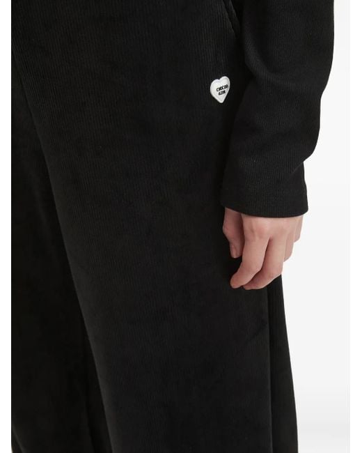 Chocoolate Black Heart-Emblem Ribbed Trousers