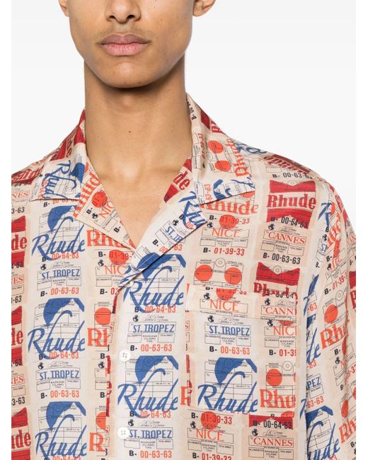 Rhude Red Voyage De Silk Shirt for men