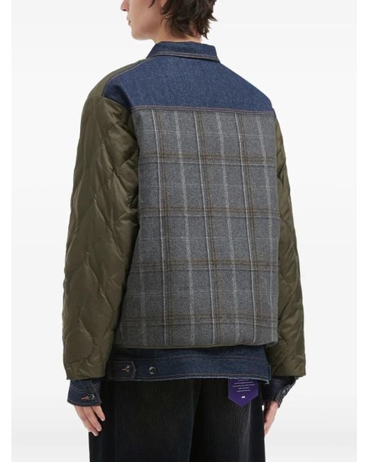 AFTERMATHS Green Quilted Panelled Jacket for men