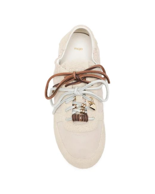 Maje White Bead-Embellished Lace-Up Sneakers