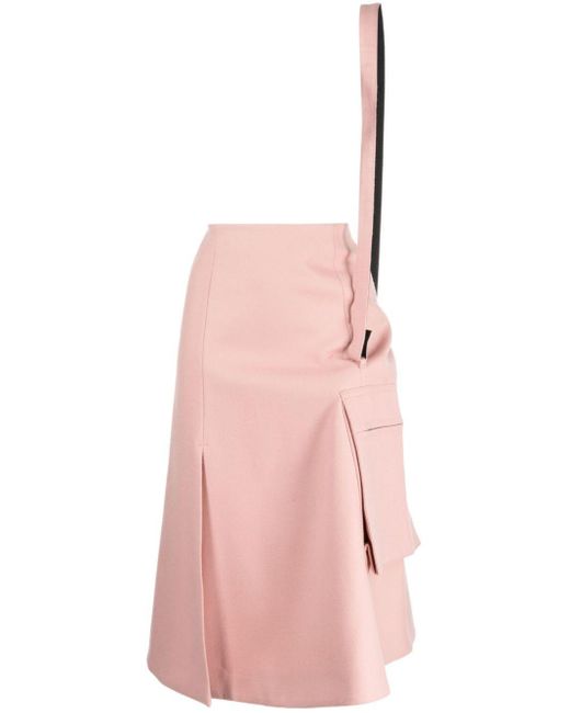 Sacai Pink A-line Wool Midi Skirt